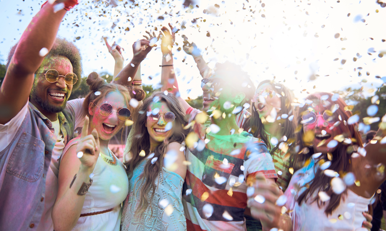 Decorative Image: Young adults, outdoors with confetti