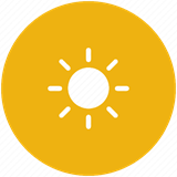A white sun icon on a yellow background circle