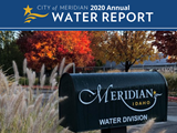Meridian Water Division mailbox wet form rain with the words, "City of Meridian 2020 Annual Water Report"
