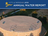 Water storage tank with the Meridian Star logo and text that reads "City of Meridian 2018 Annual Water Report
