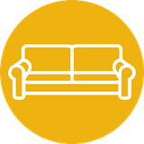 Yellow circle with an outline of a couch in white